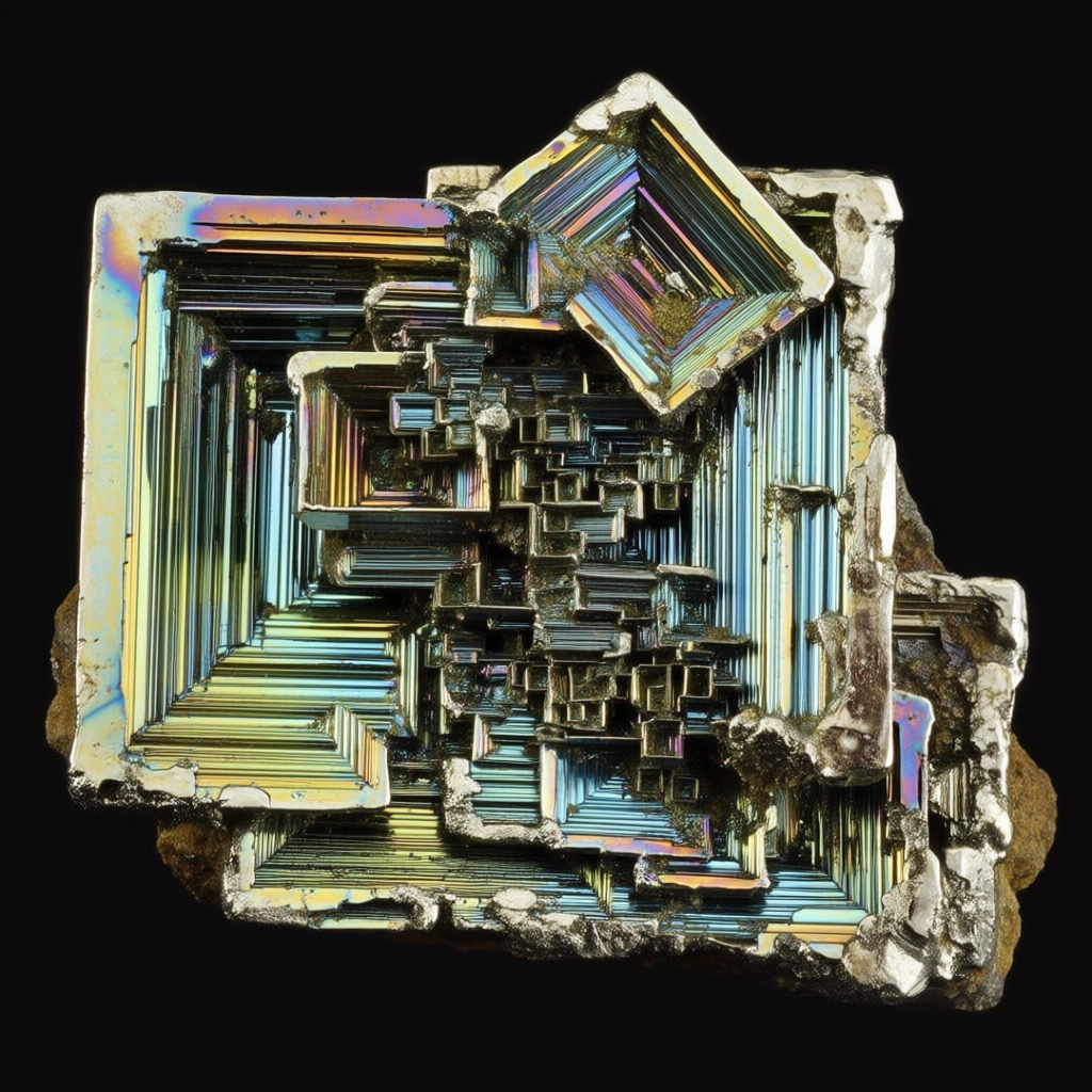 A specimen of bismuth crystal showing accurate iridescent ox