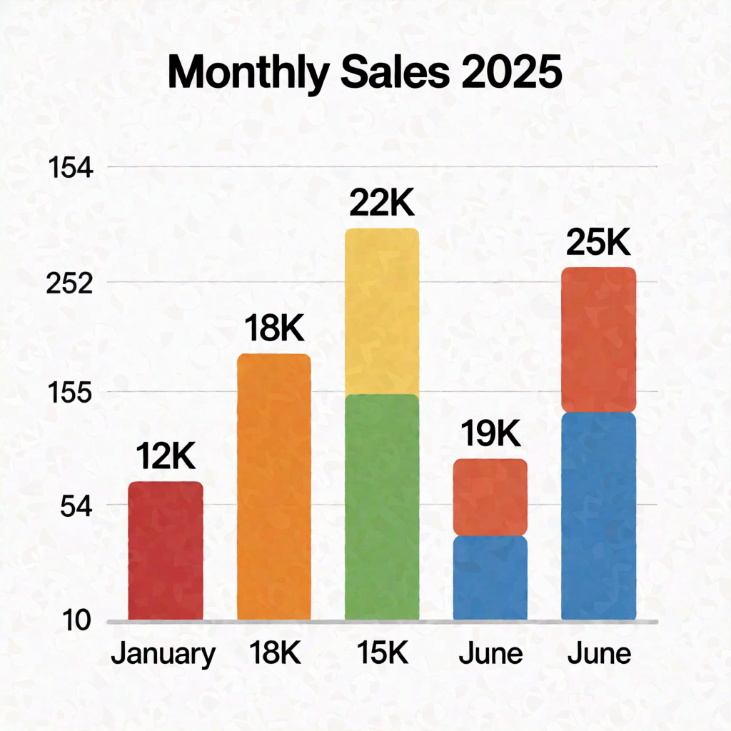 A bar chart showing monthly sales for January through June w