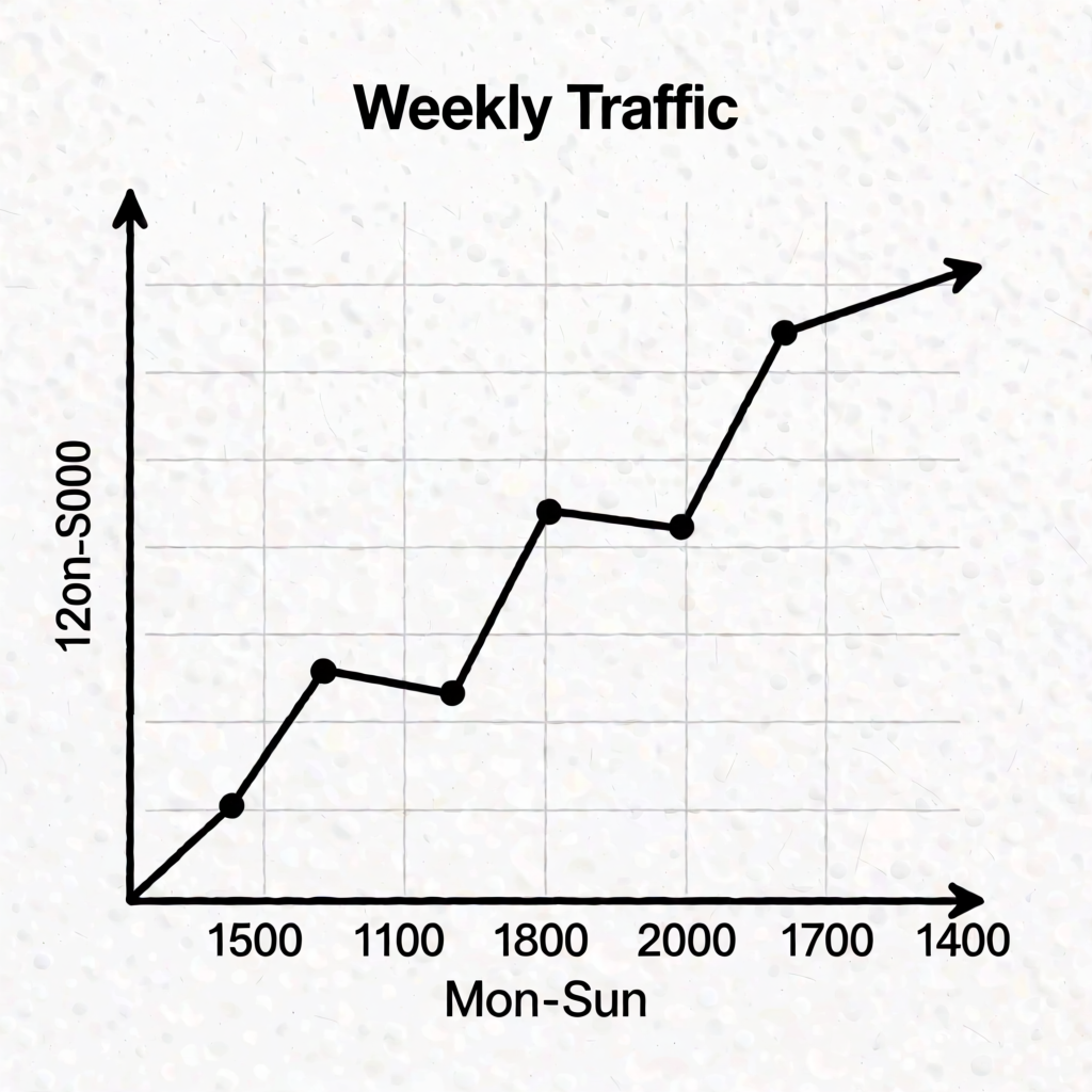 A simple line graph showing daily website visitors over one 