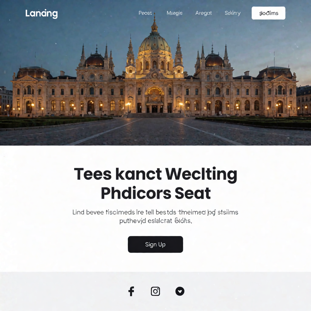 A landing page design with a hero header image at the top, a