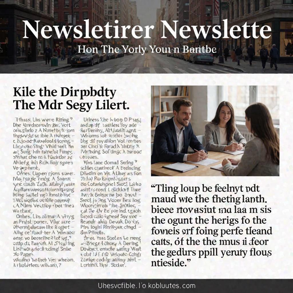 A newsletter layout with a banner image header, a two-column