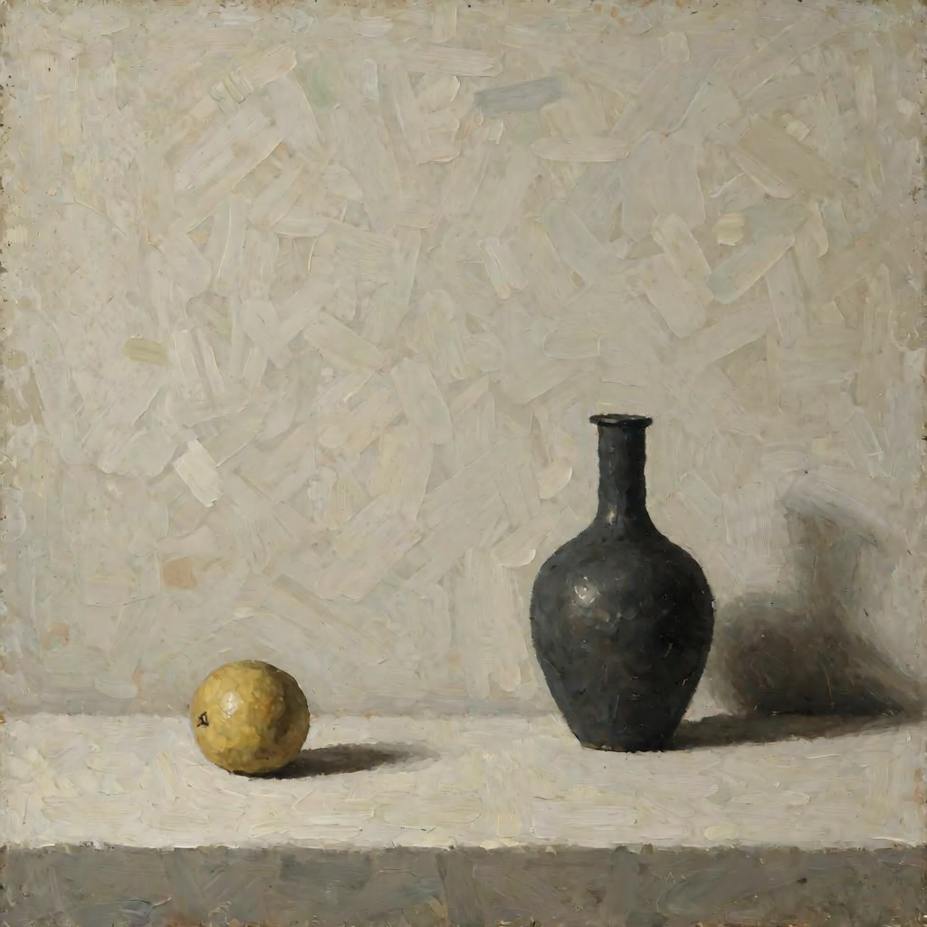 A still life painted in anxious minimalism — sparse composit