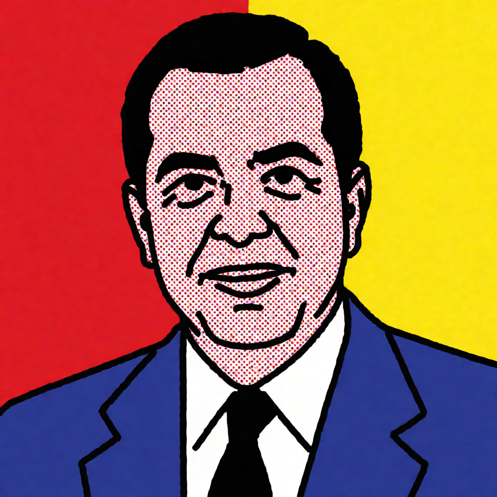 A portrait of a man in Pop Art style — bold outlines, Ben-Da