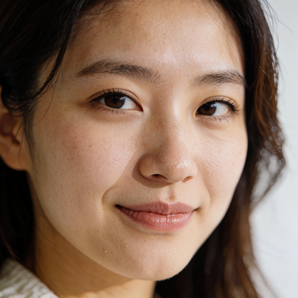 A close-up portrait of a young woman with a warm natural smi