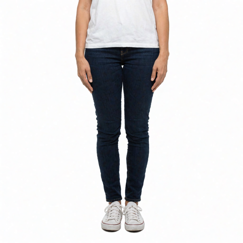 A woman standing upright in a relaxed pose, arms at her side