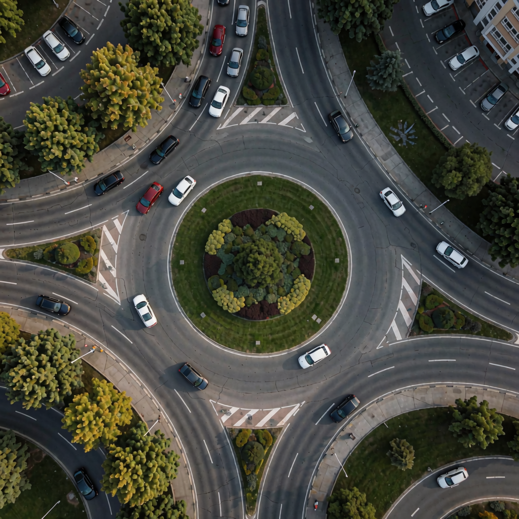 An aerial bird's-eye view looking straight down at a traffic