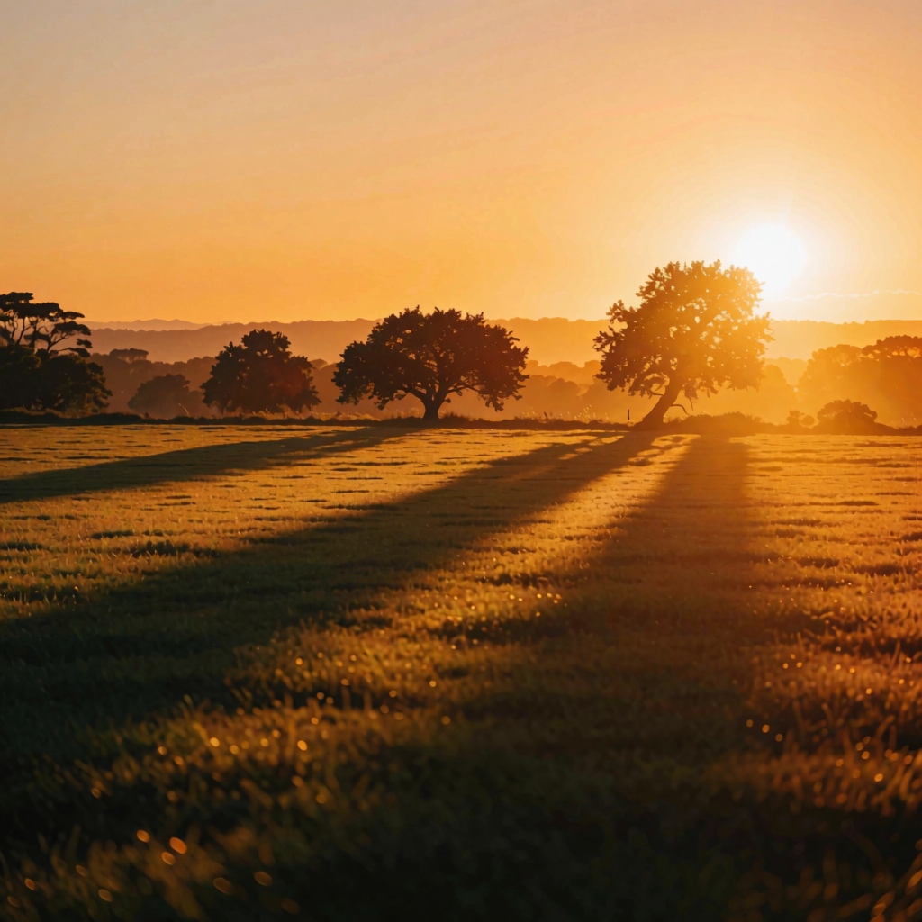 A landscape photograph bathed in golden hour light — long wa