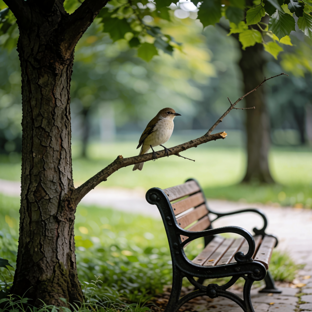 A bird perched on a branch, the branch extending from a tree