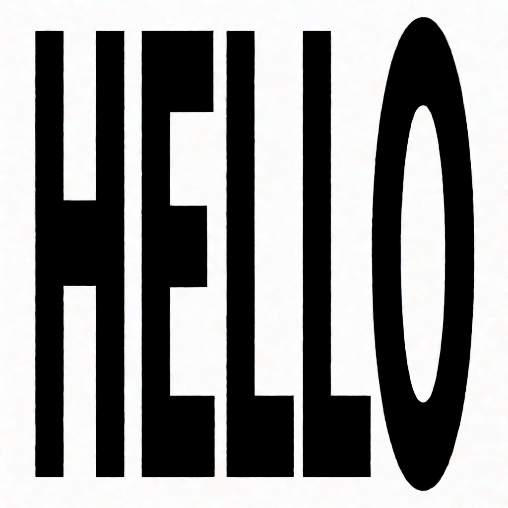 A single large word 'HELLO' centered on a white background