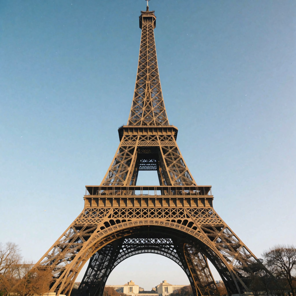 The Eiffel Tower in Paris on a clear day, architecturally ac