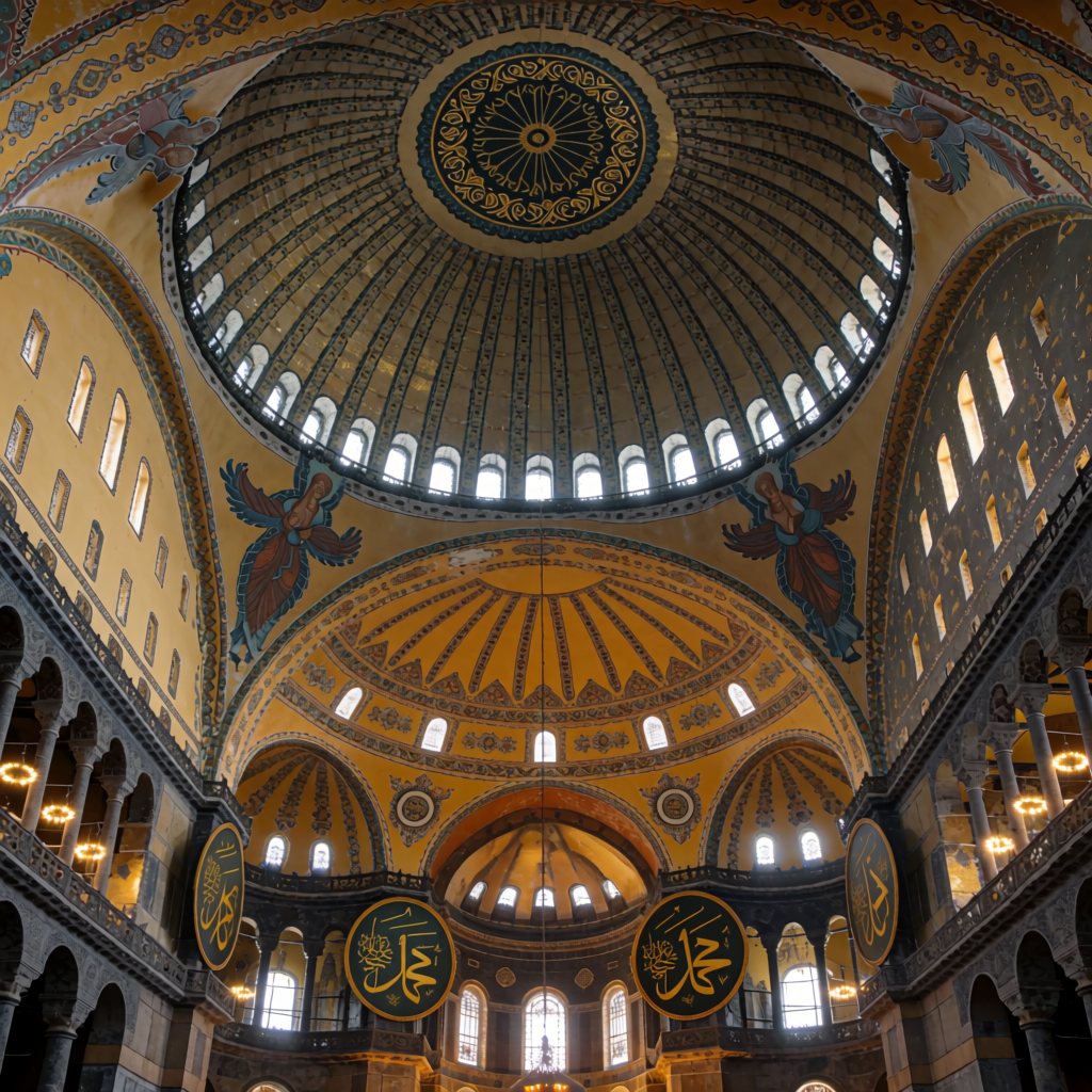 The Hagia Sophia interior showing the massive central dome, 