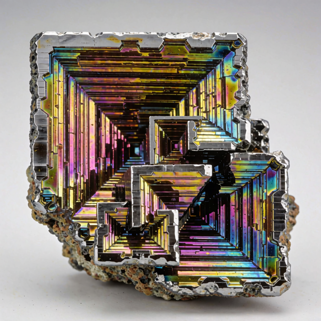 A specimen of bismuth crystal showing accurate iridescent ox