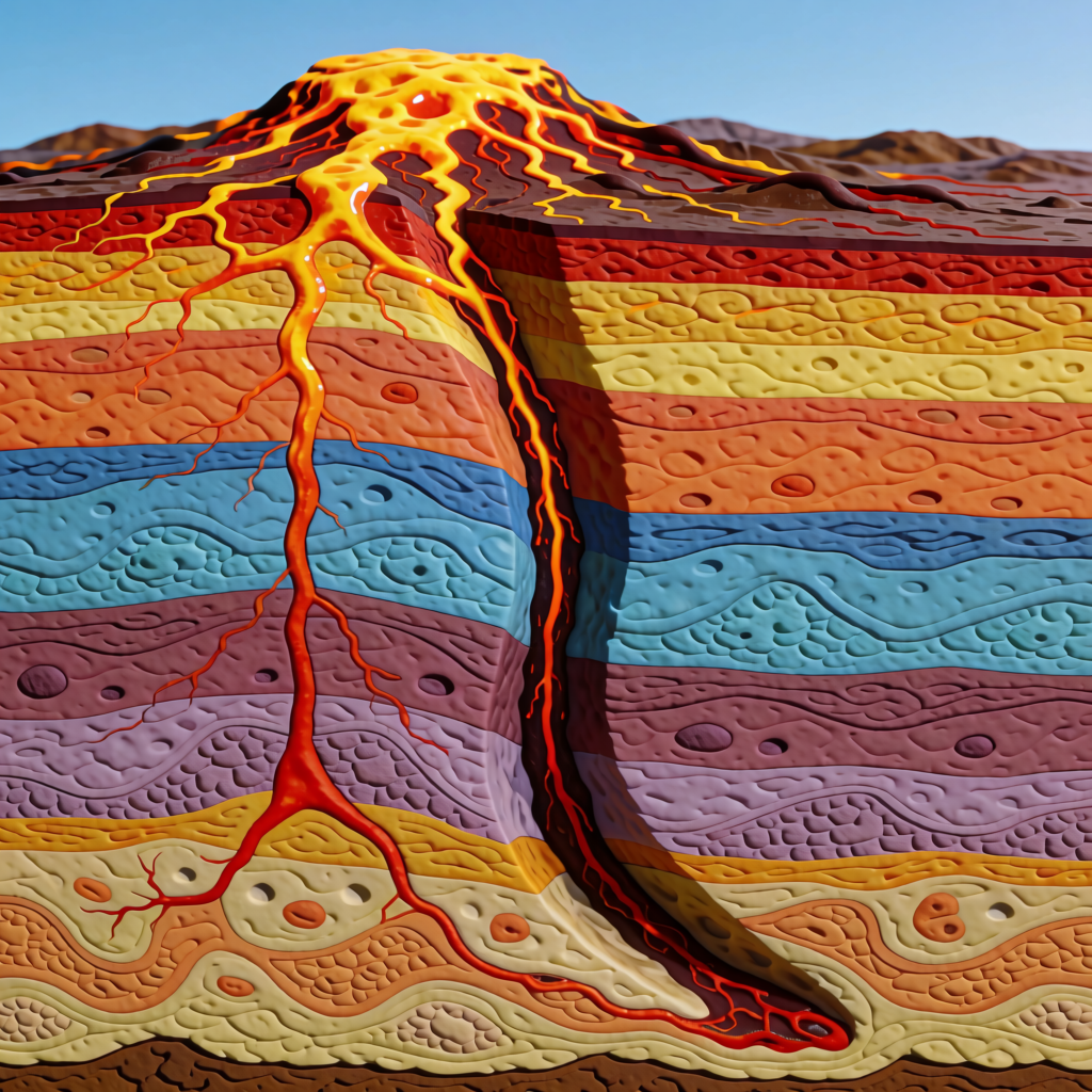 A cross-section showing tectonic plates at a convergent boun