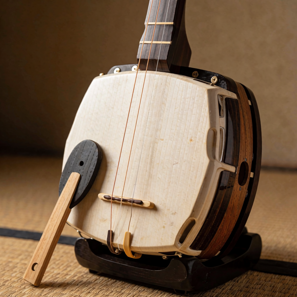 A traditional Japanese shamisen instrument with accurate thr