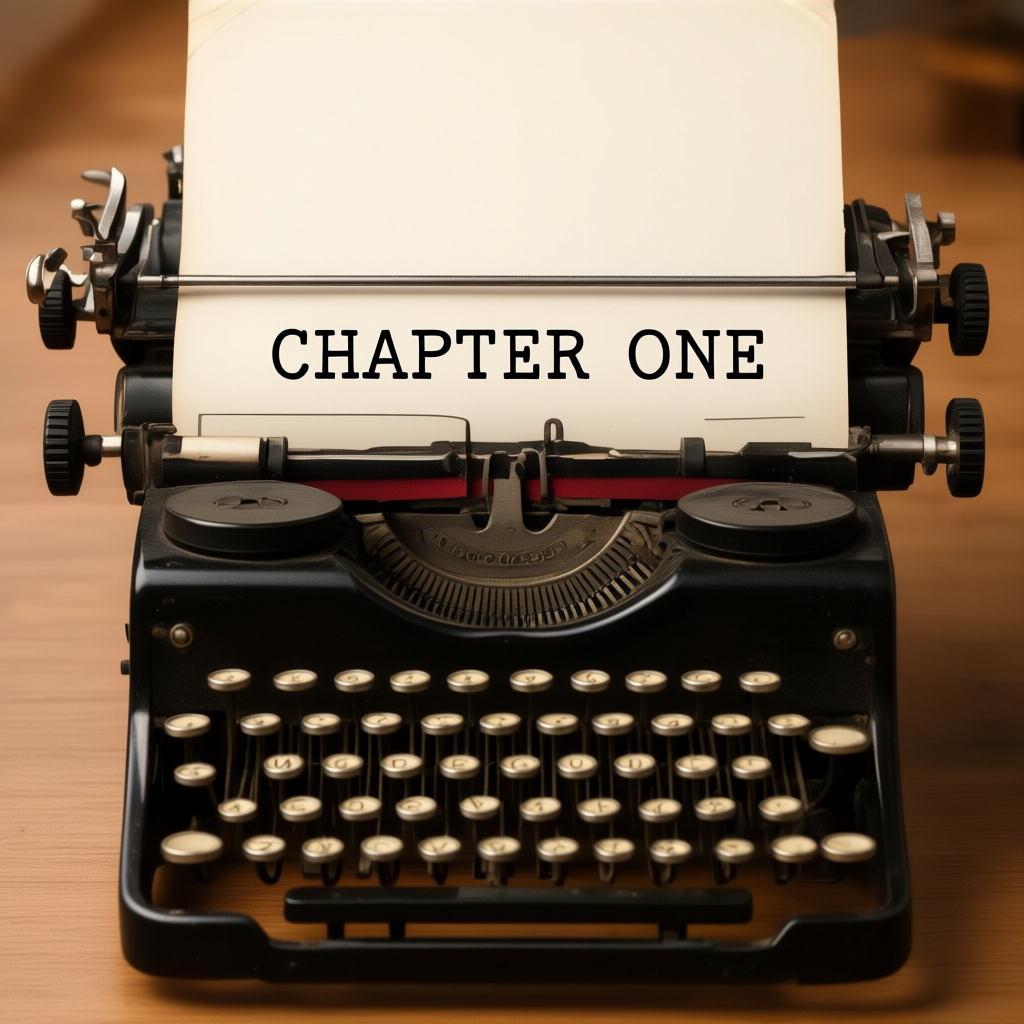 The word 'CHAPTER ONE' typed on aged paper with a vintage typewriter font, complete with slightly uneven ink