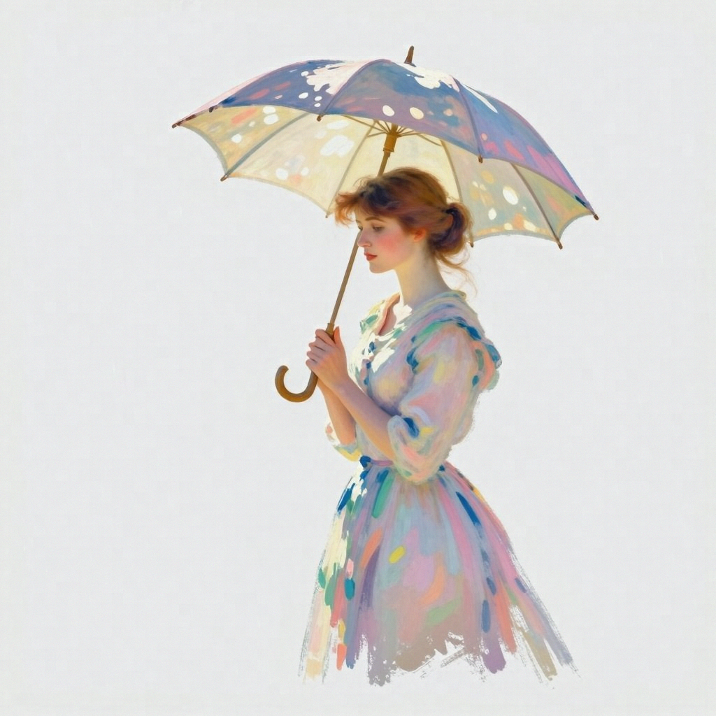A woman with a parasol in the style of Impressionism — soft 