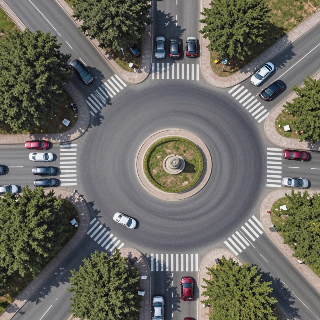 An aerial bird's-eye view looking straight down at a traffic