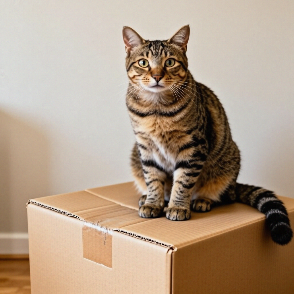 A cat sitting on top of a cardboard box