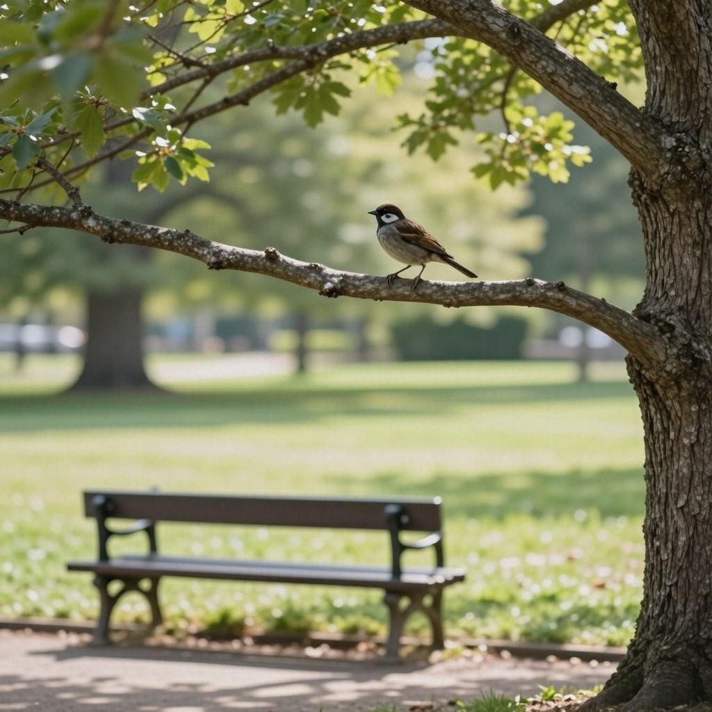 A bird perched on a branch, the branch extending from a tree