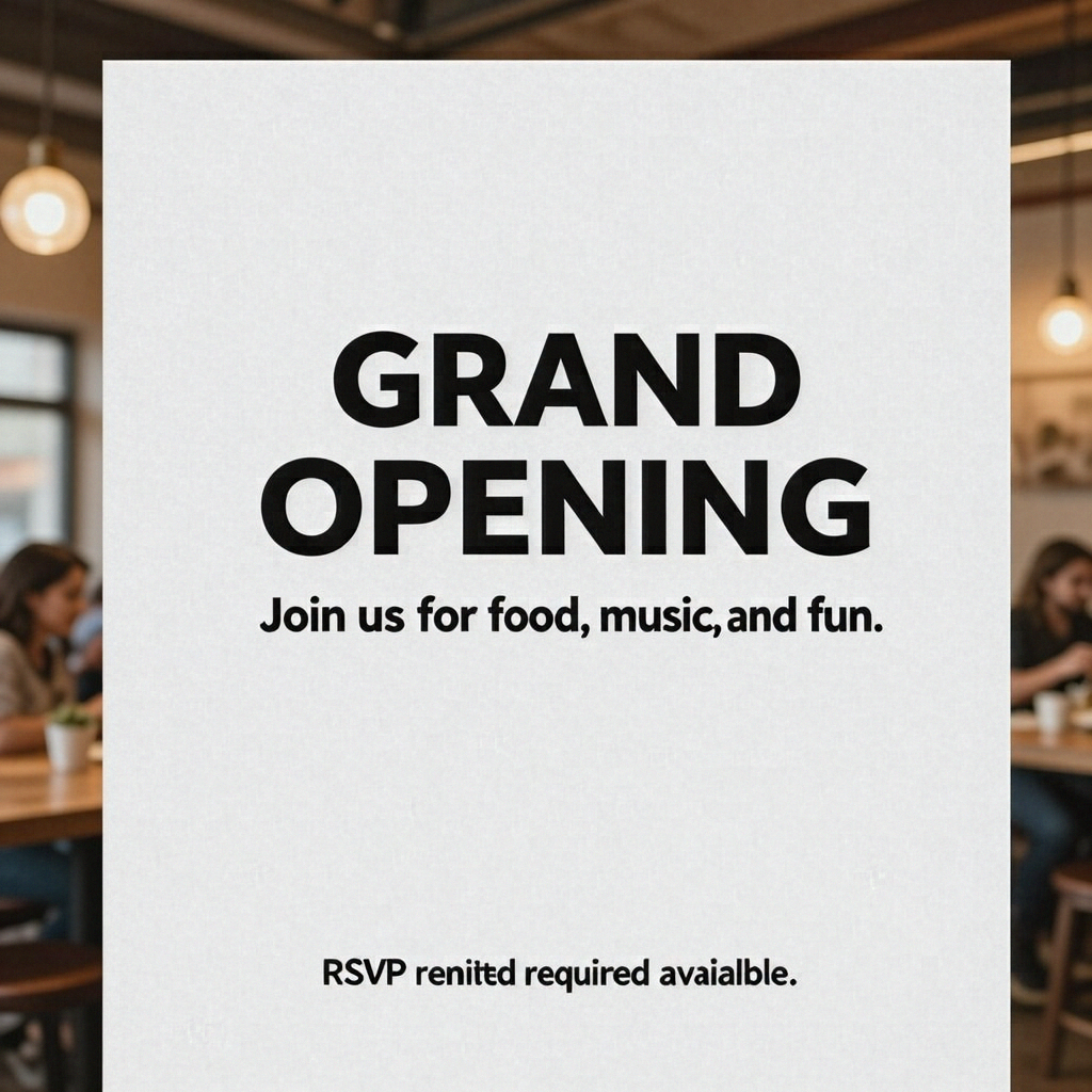 A flyer with large title 'GRAND OPENING', subtitle 'Join us 