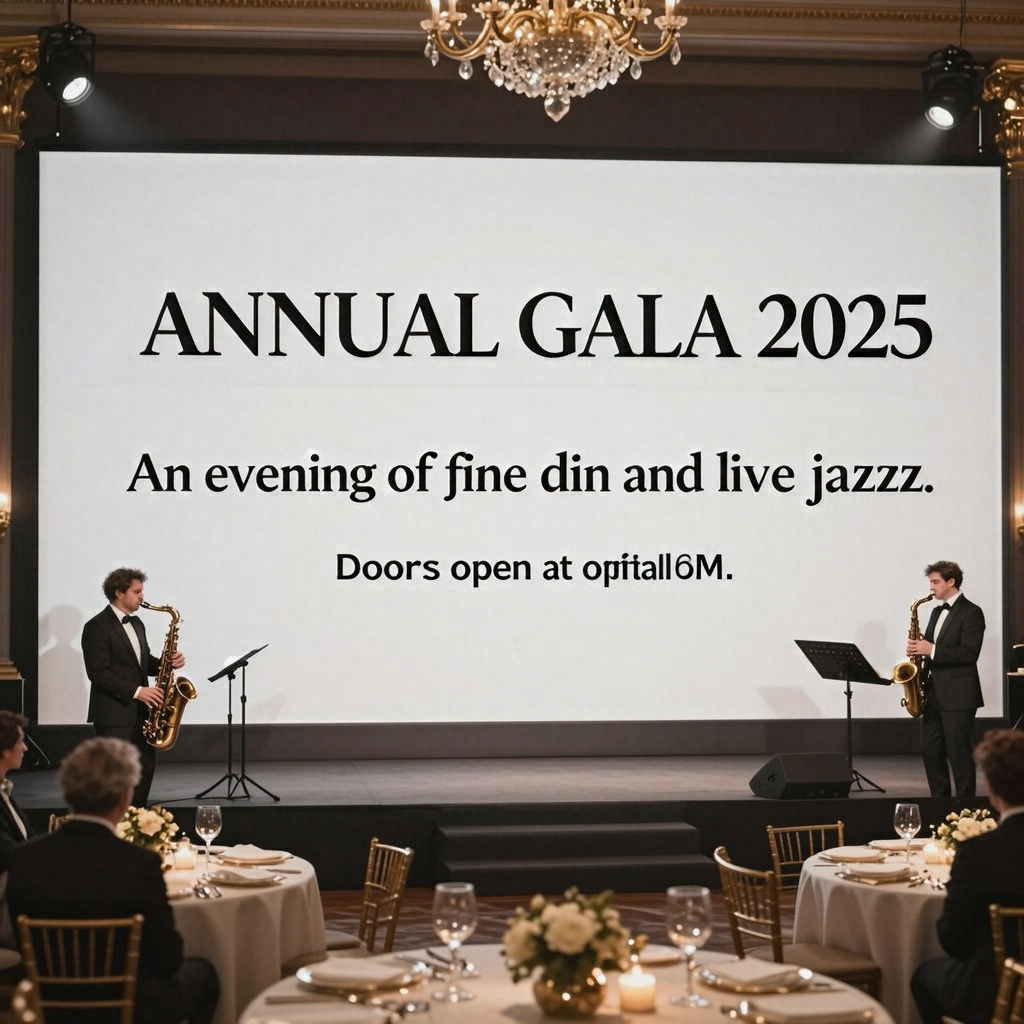 An event banner with headline 'ANNUAL GALA 2025' at the top 