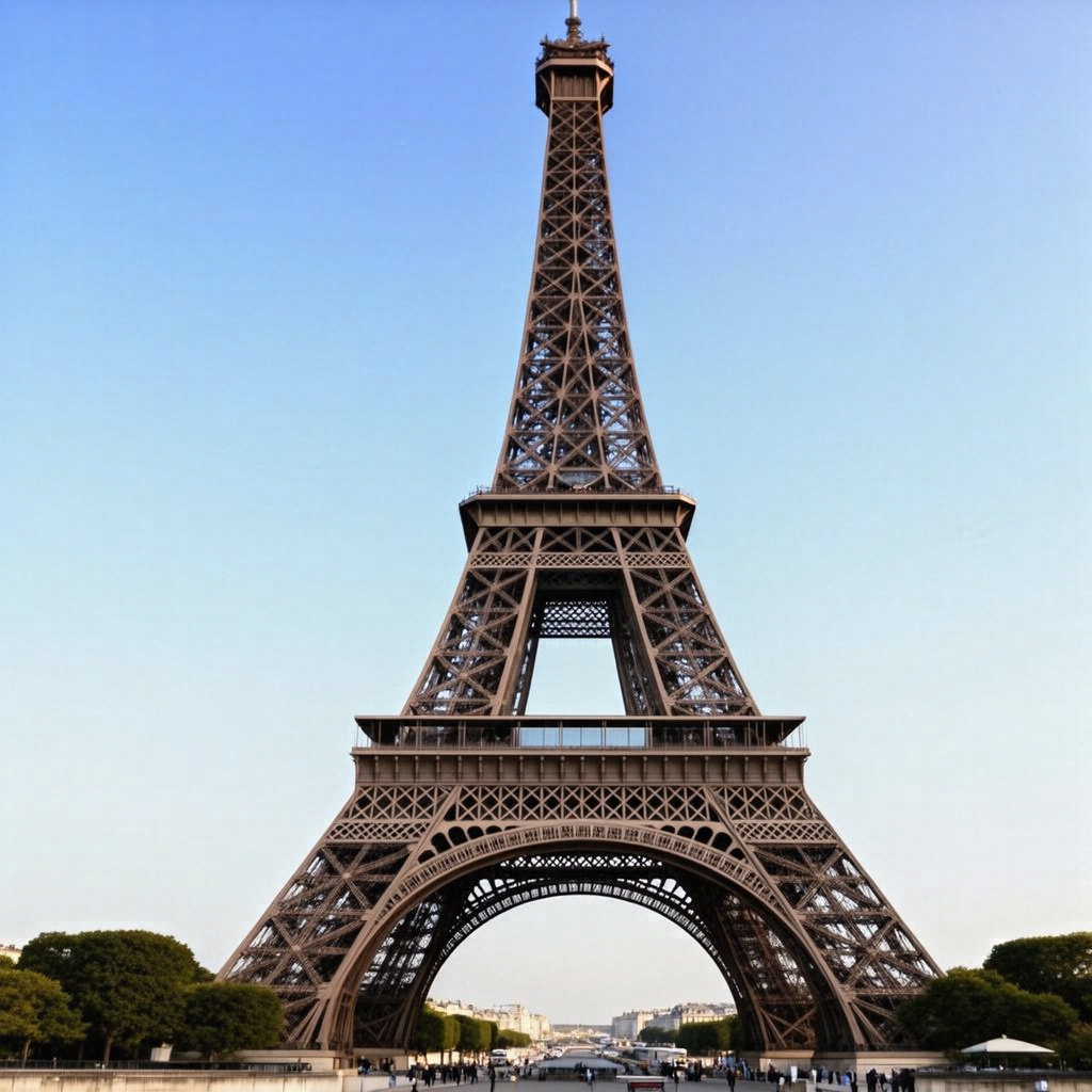 The Eiffel Tower in Paris on a clear day, architecturally ac