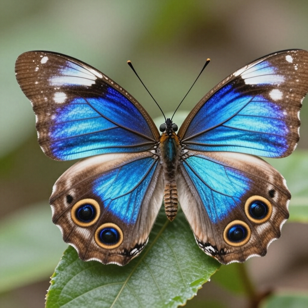 A Morpho menelaus butterfly with accurate iridescent blue do