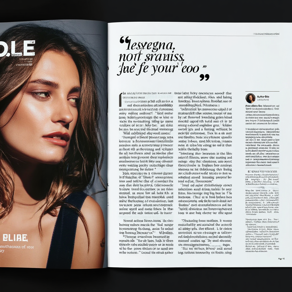 A magazine double-page spread with a left page containing a 