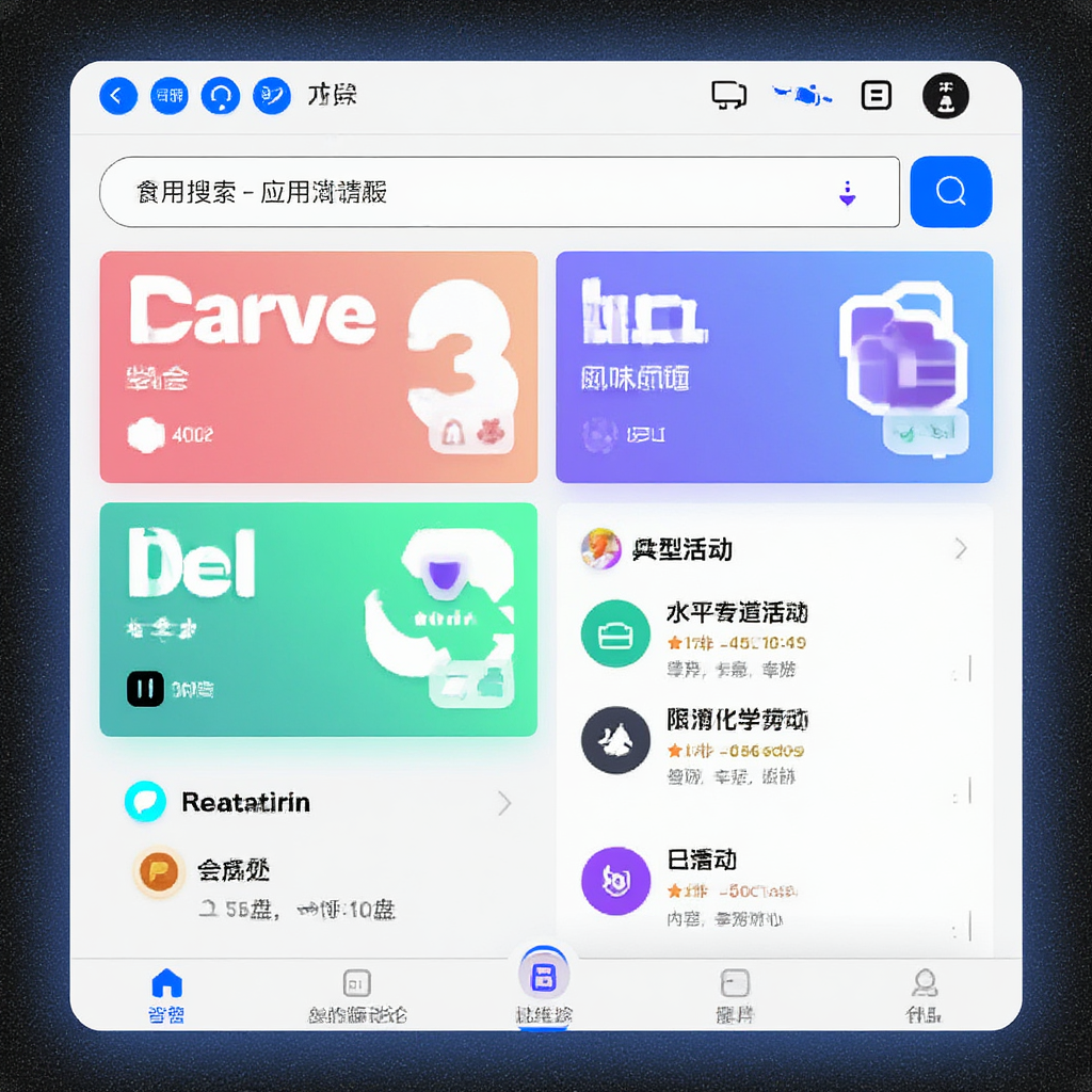 A mobile app UI mockup showing a dashboard with a top naviga
