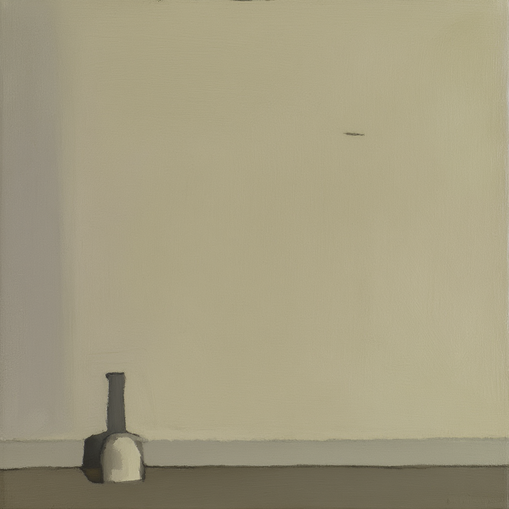 A still life painted in anxious minimalism — sparse composit