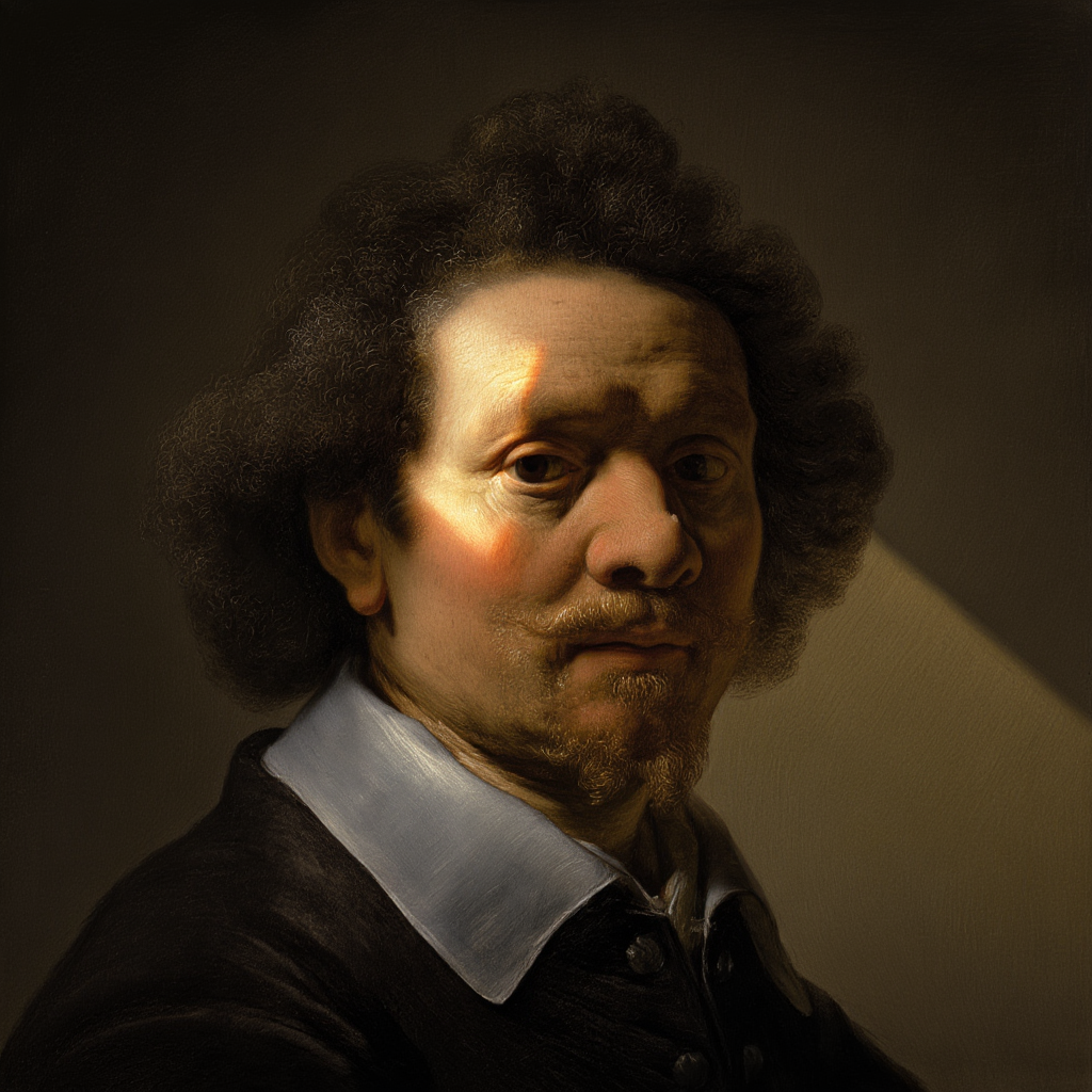 A portrait lit with classic Rembrandt lighting — triangle of