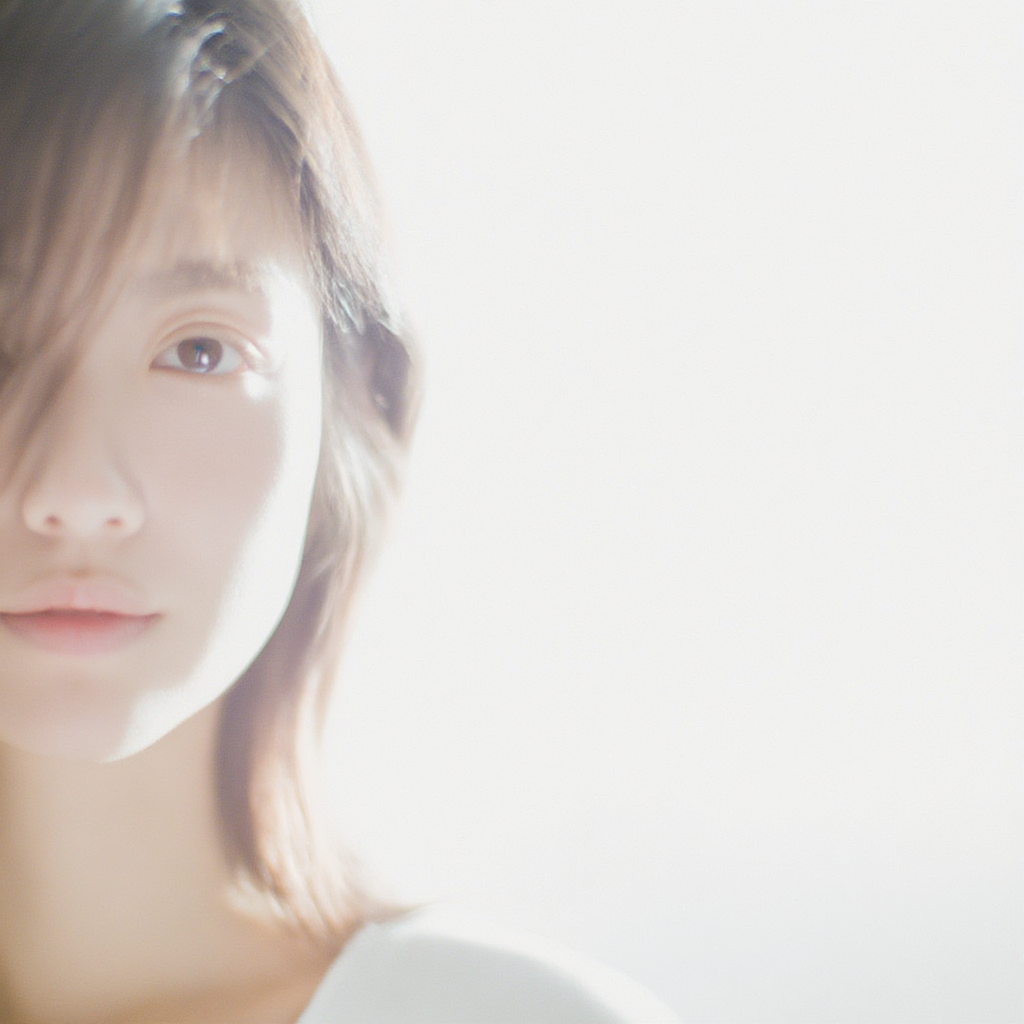A high-key portrait of a person against a bright white backg