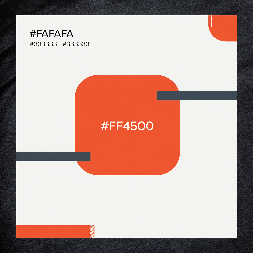 A graphic design composition with background #FAFAFA (near-w