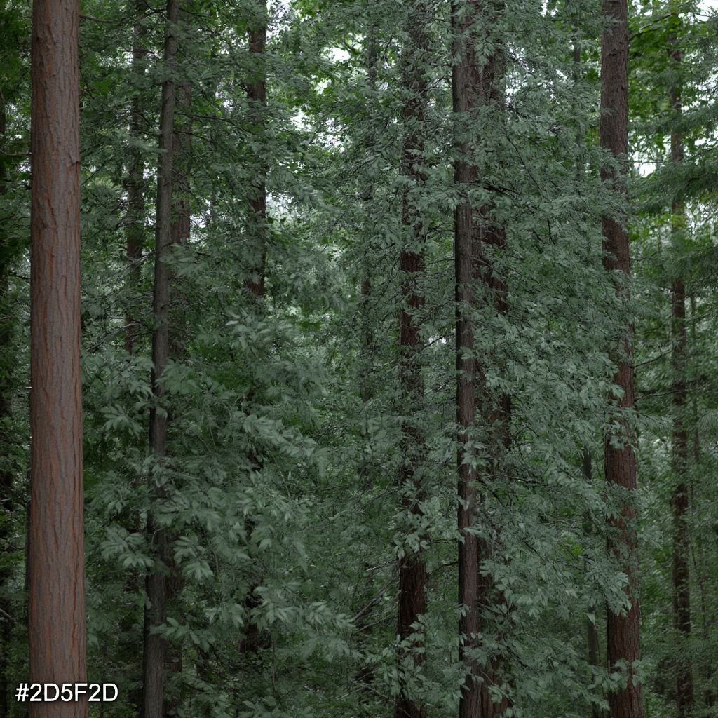 A forest scene where the foliage is precisely #2D5F2D (dark 
