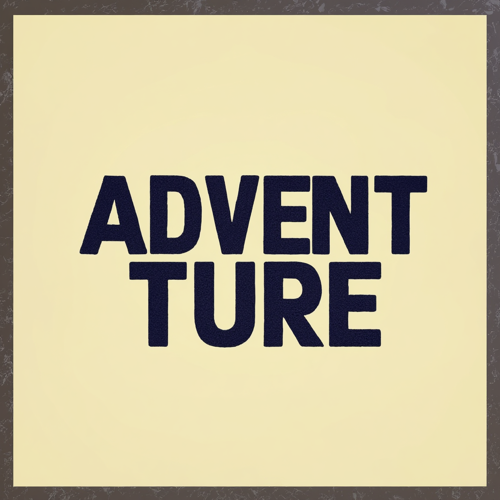 The word 'ADVENTURE' in big bold letters centered on a plain