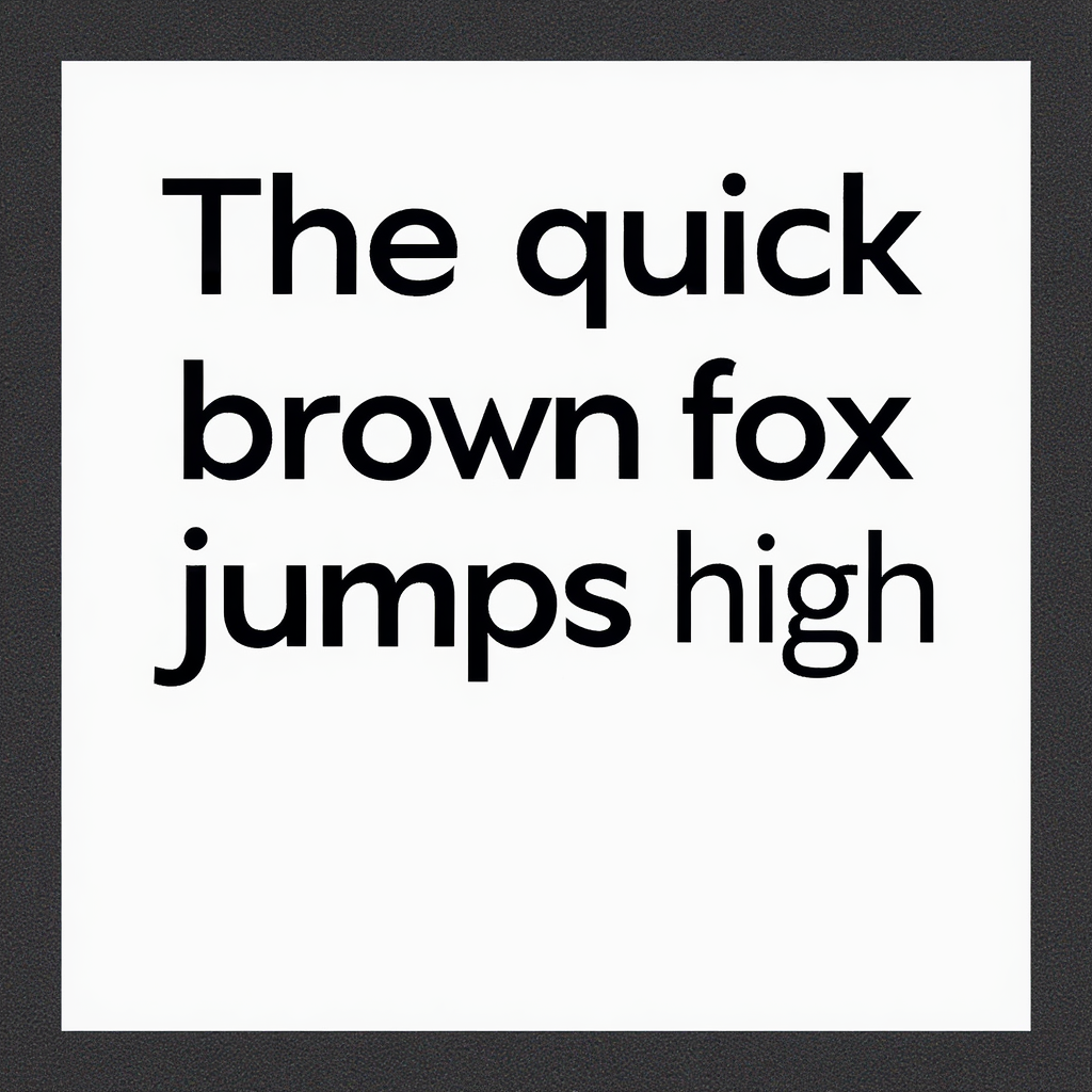 The sentence 'The quick brown fox jumps high' in clean black