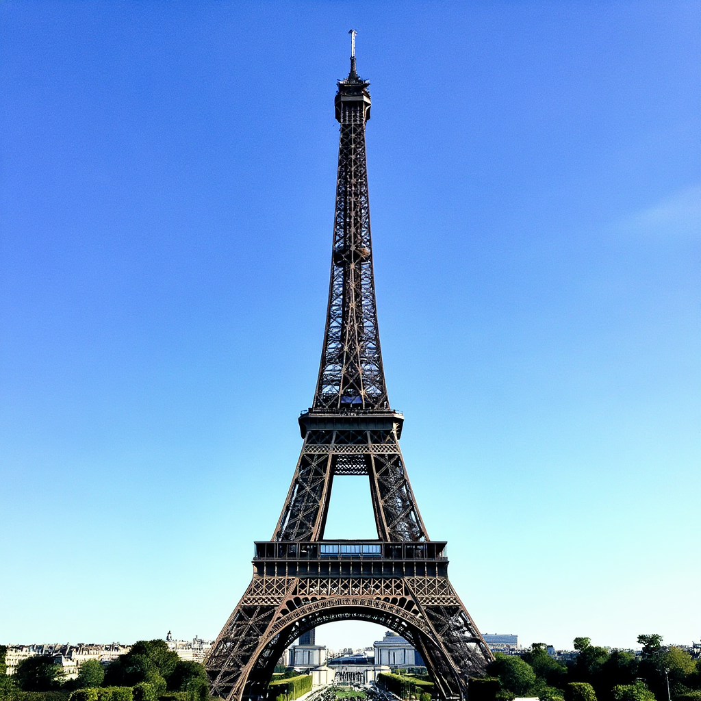 The Eiffel Tower in Paris on a clear day, architecturally ac