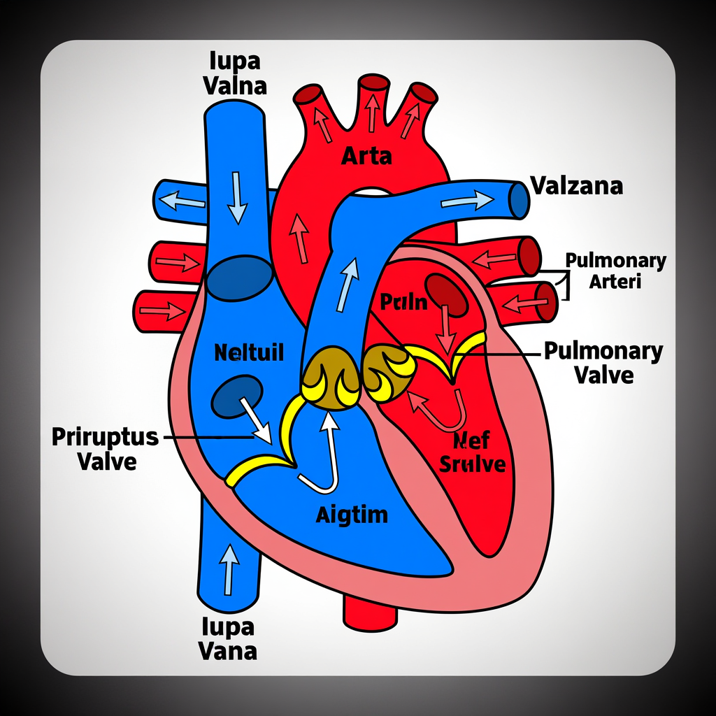 An anatomical illustration of the human heart showing four c