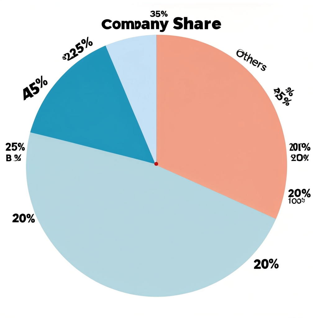 A pie chart showing market share: Company A 35%, Company B 2