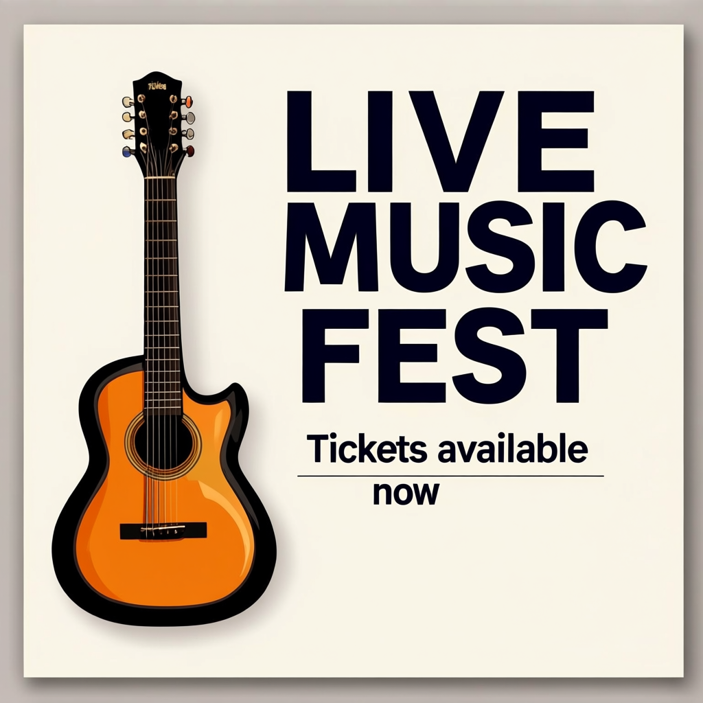 An event poster featuring a guitar illustration, the headlin