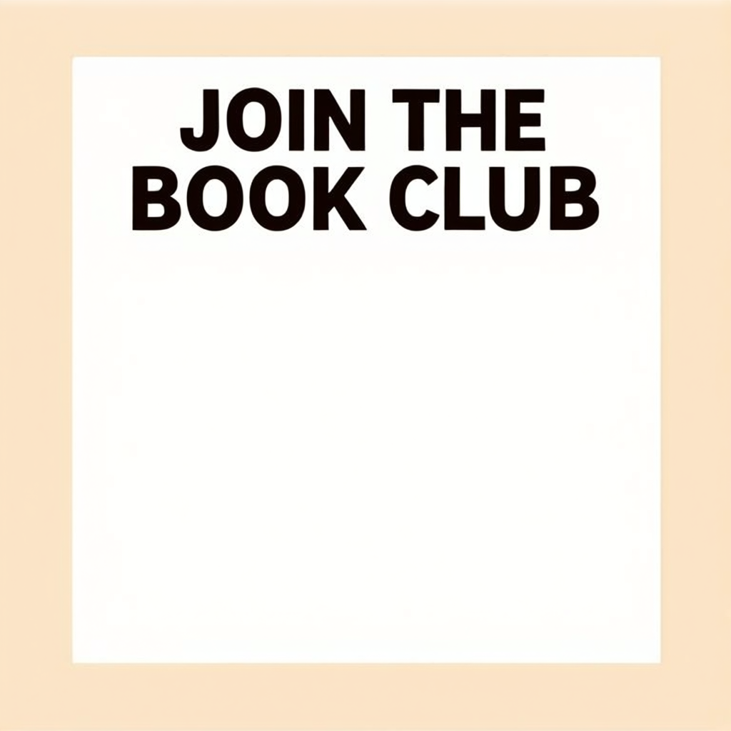A book club poster with an open book illustration, the title