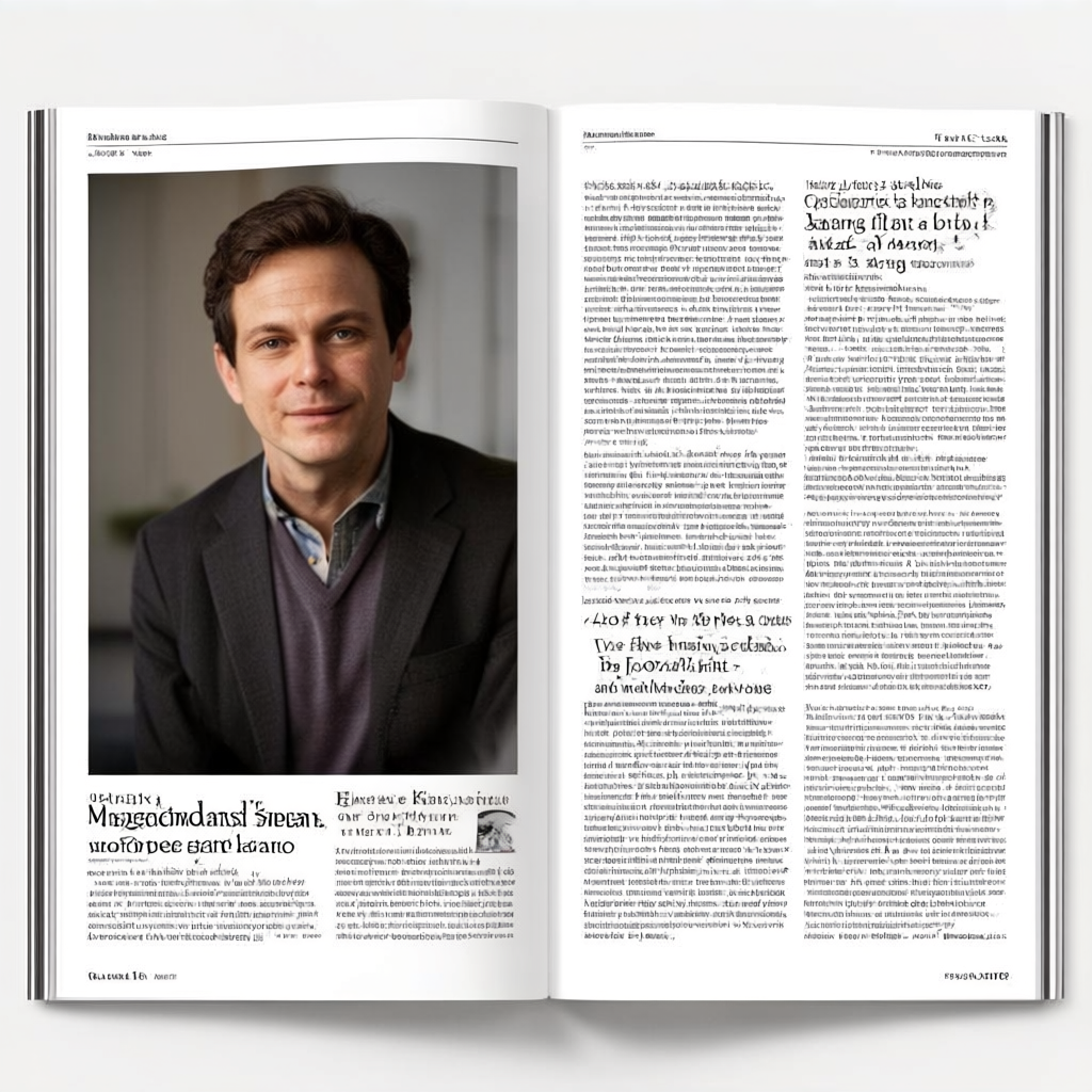 A magazine double-page spread with a left page containing a 