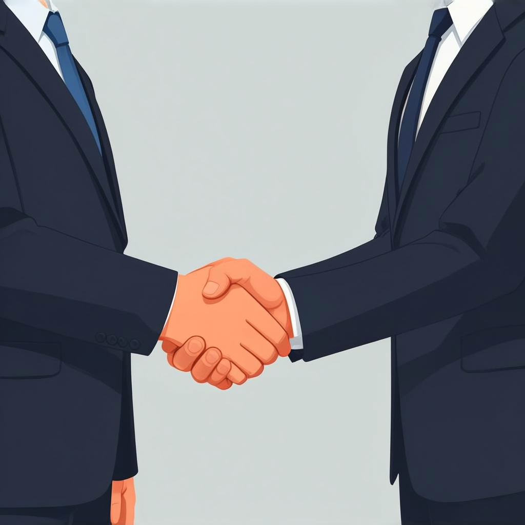 Two people shaking hands in a professional setting, all fing