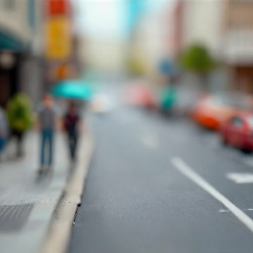 A tilt-shift photograph of a city street making real-life lo