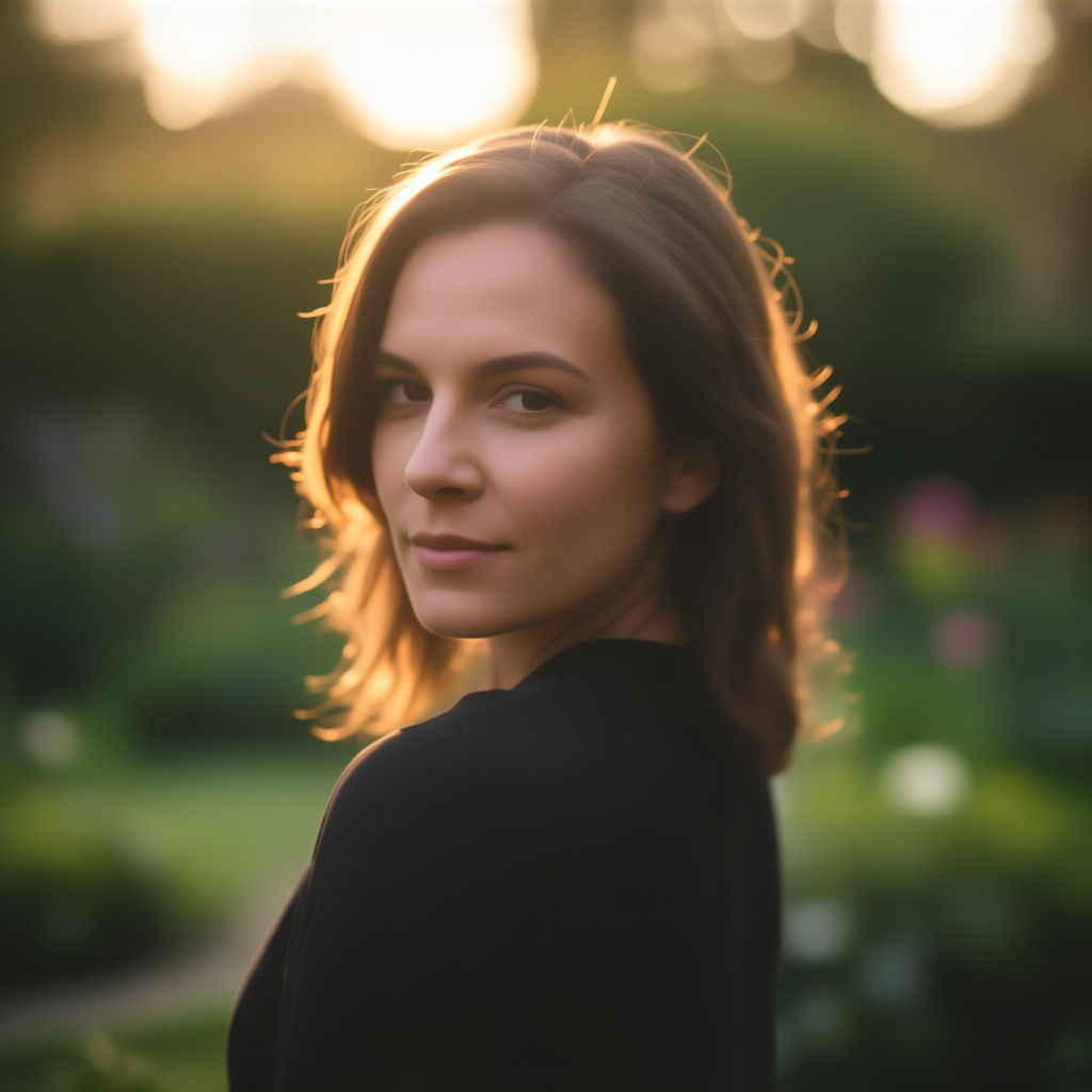 A portrait shot at 85mm f/1.4 with creamy bokeh background, 