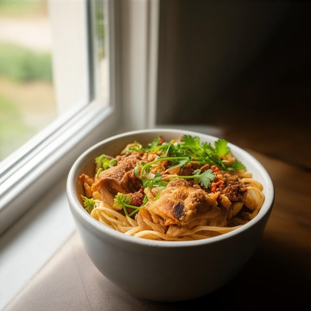 A food photograph shot from above at 35mm f/2.8 with natural