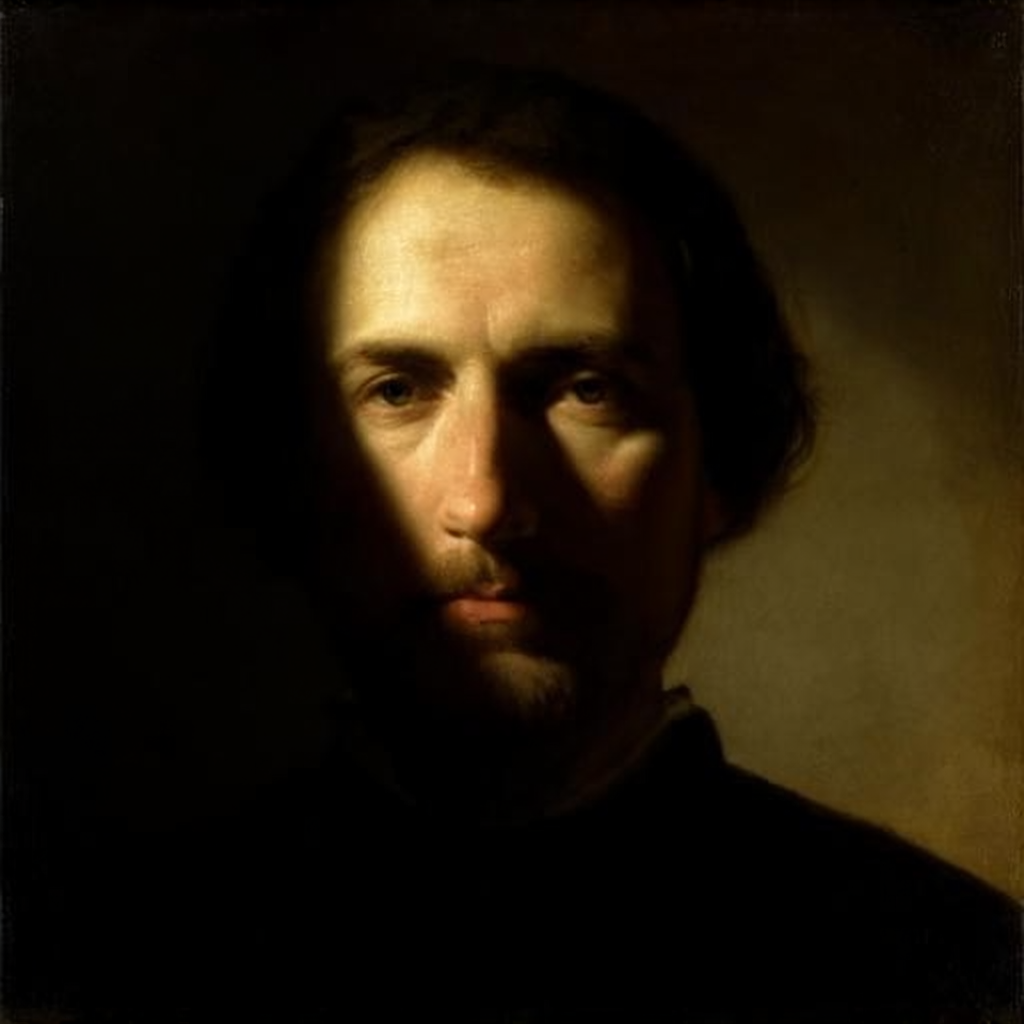 A portrait lit with classic Rembrandt lighting — triangle of