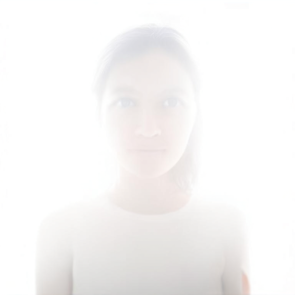A high-key portrait of a person against a bright white backg