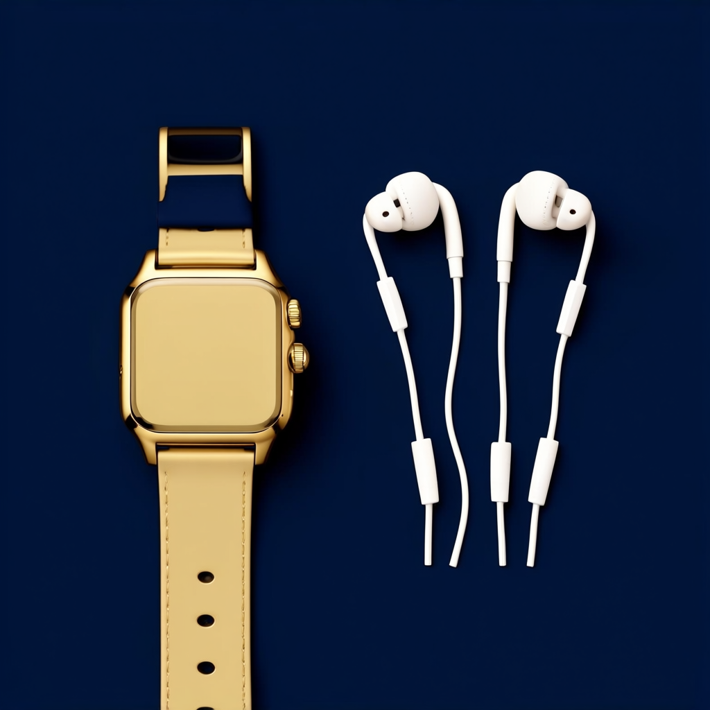 A product flat-lay on a #1A1A2E (deep dark blue) background,