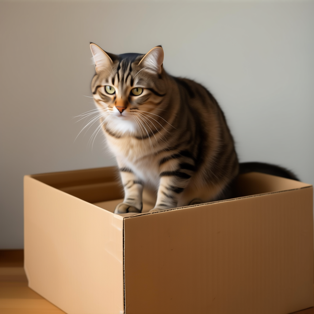A cat sitting on top of a cardboard box